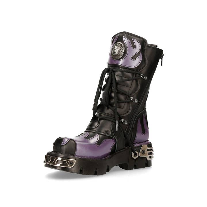 Nero Stivali da motociclista in pelle nera/rossa con teschio e fiamme New Rock - M-591-S5 in vendita all'ingrosso su Faire