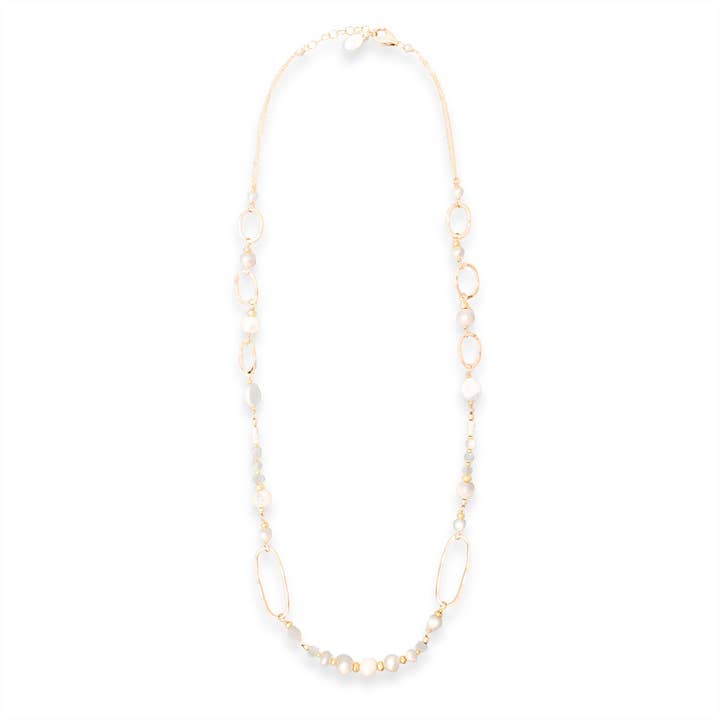 Collier de perles à maillons dorés pour la vente par J + I Jewelry