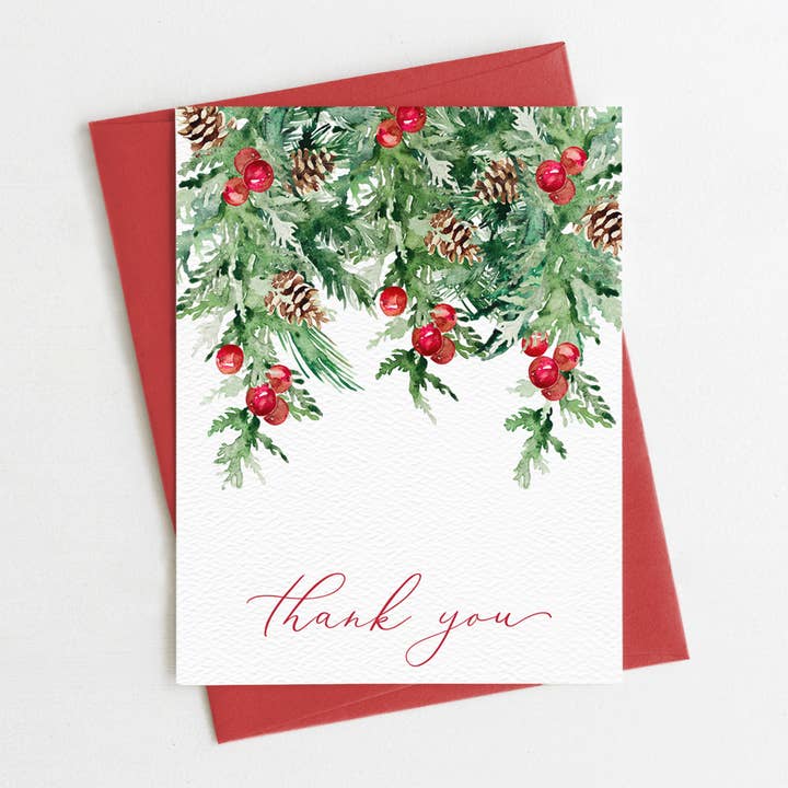 Thank You Greenery Greeting Card, Plant thanks, Winter for wholesale by Blue Thistle