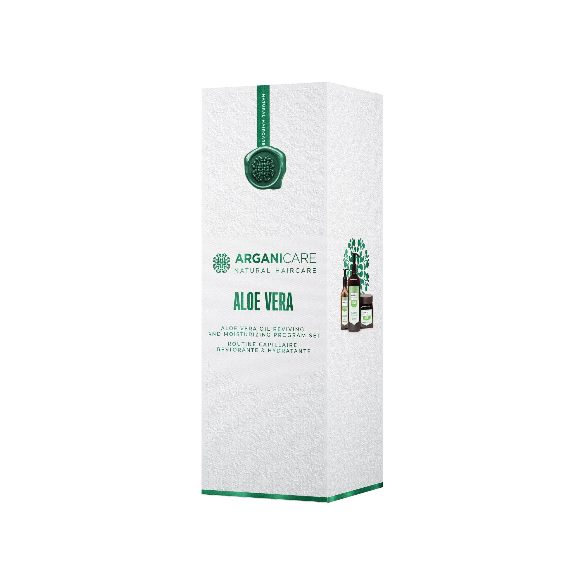 ARGANICARE – Engroshandel Hårplejesæt – Aloe Vera sæt med shampoo, maske og serum1