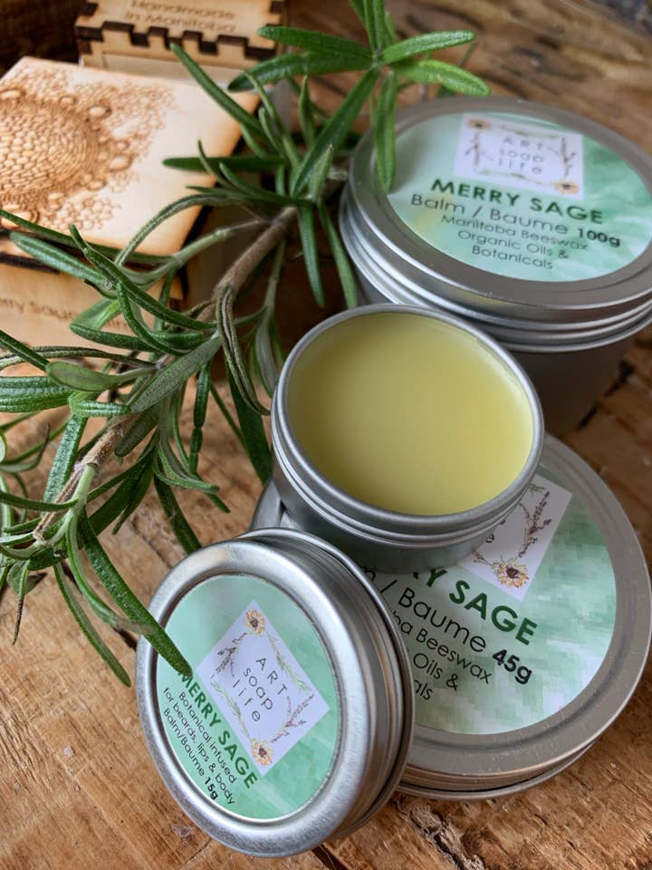 Merry Sage Beeswax Balm, for lips, hands and beards for wholesale by Art Soap Life
