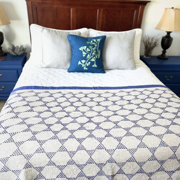 Blue Dreams Cotton Kantha Throw Quilt for wholesale on Faire2