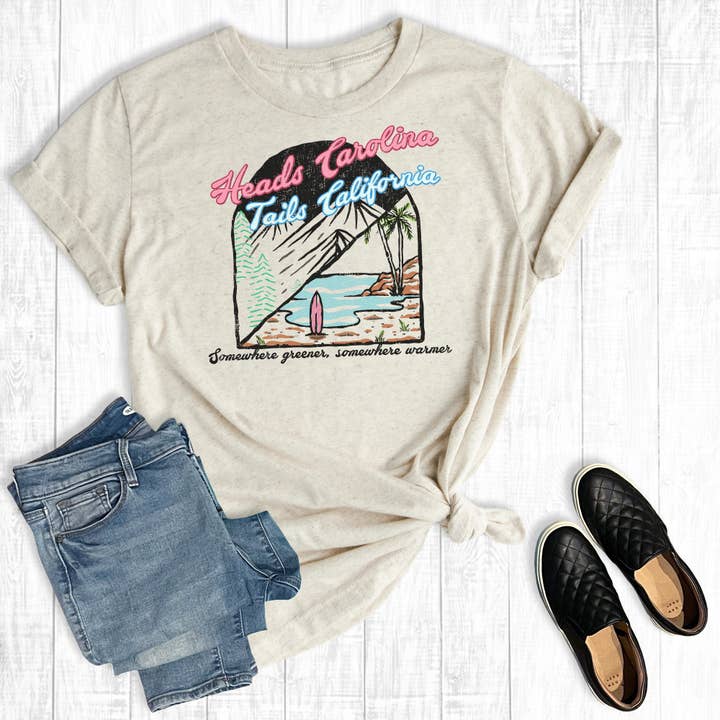 Western Heads Carolina Tails California Graphic Tee for wholesale by The Way Down South