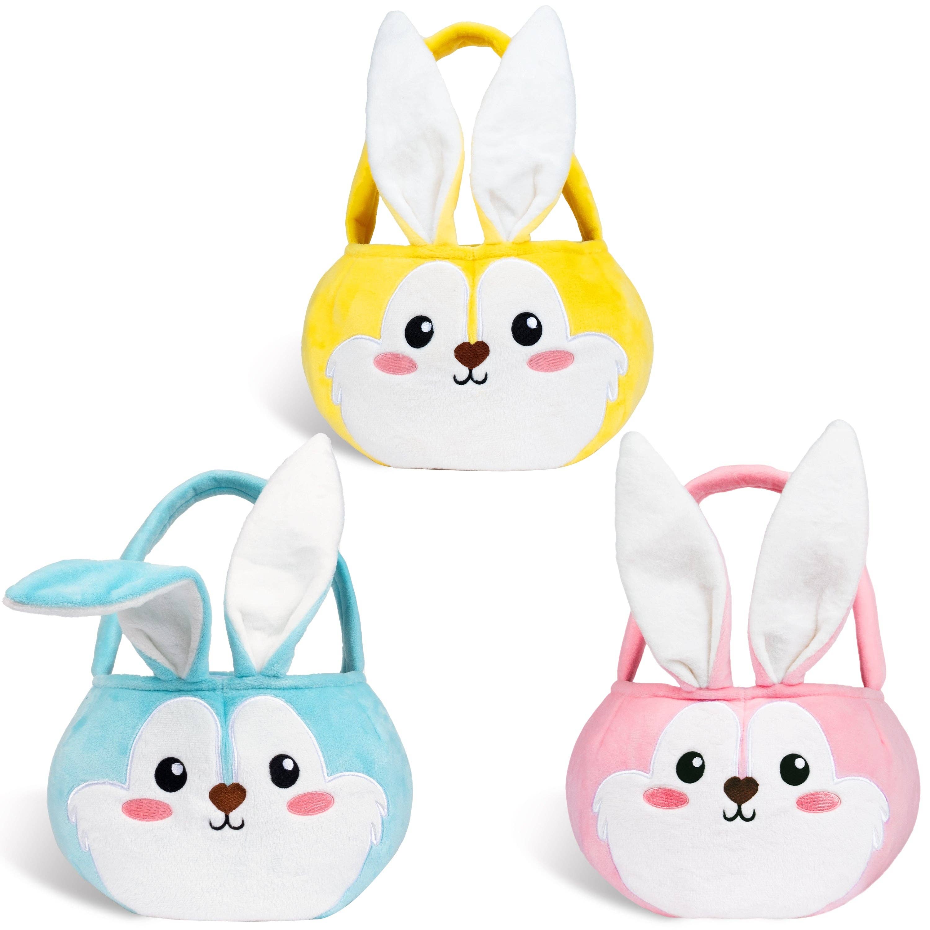 GEXWORLDWIDE - Vente Panier – enfant et bébé - Panier de Pâques en peluche en forme de lapin à trois couleurs pour enfants, nouveau modèle 20243