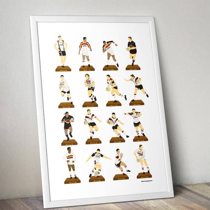 Stampa delle leggende del rugby league dei Bradford Bulls, formato A3 per la vendita all'ingrosso da parte di HomelessGhostPrints LTD