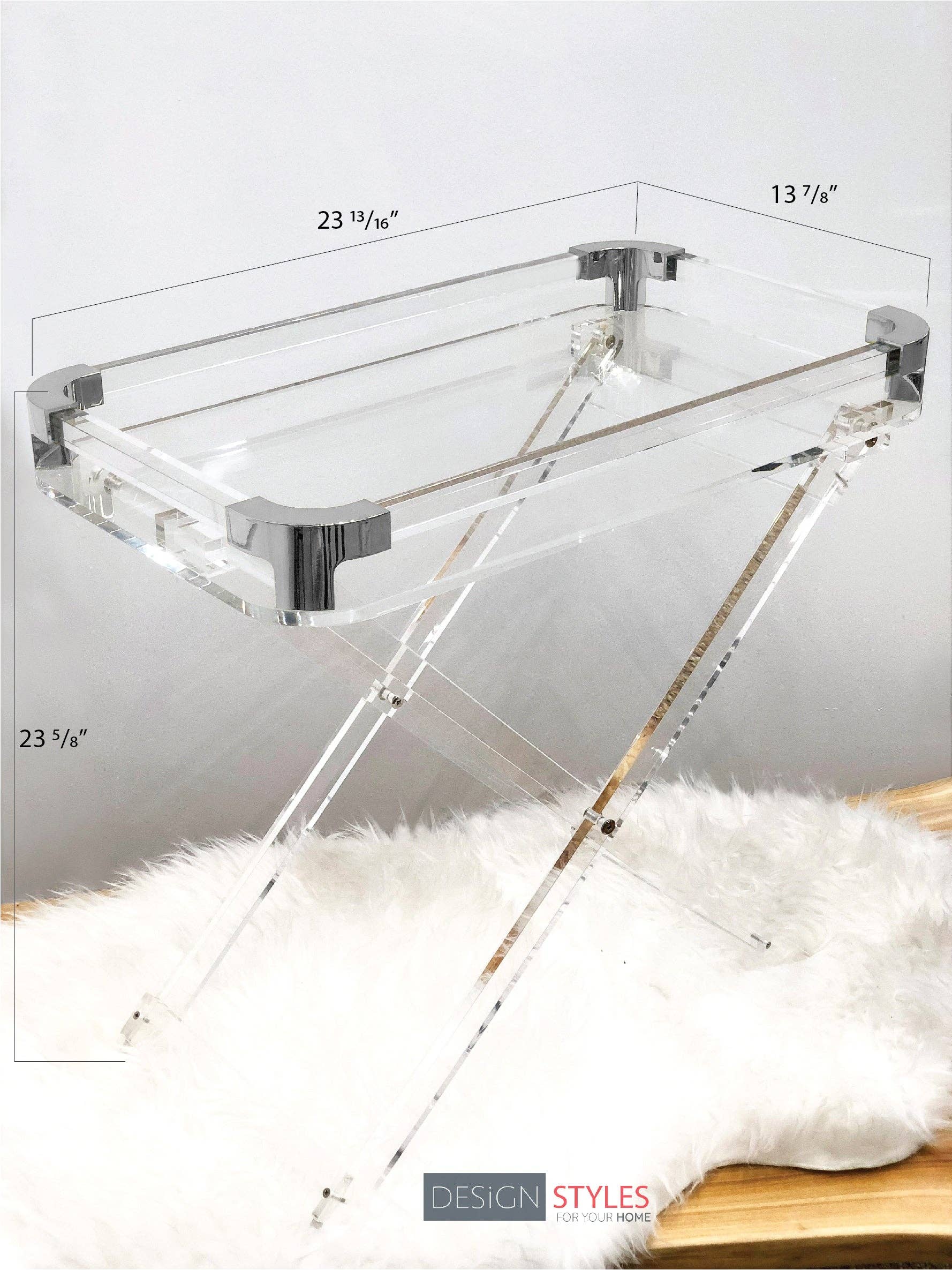 DesignStyles Home - Vente Tables d'appoint - Table d'appoint pliable élégante en acrylique avec bords argentés2