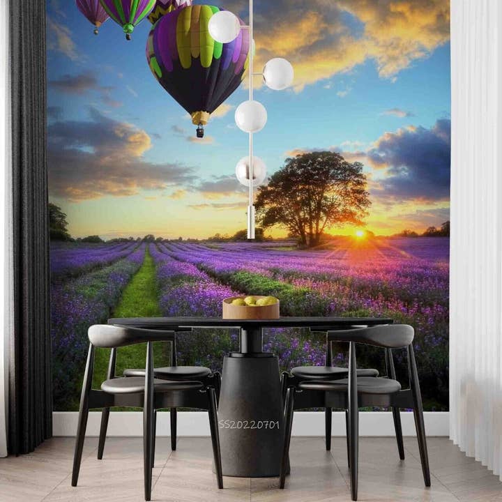 Montgolfière en forme d'arbre 3D Fleurs de lavande Murale de papier peint lumière du soleil YXL 855 pour la vente par Jess Art Decoration