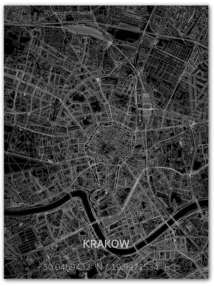 Mapa de la ciudad de Cracovia | Decoración de pared de aluminio para venta al por mayor de Brandthout.