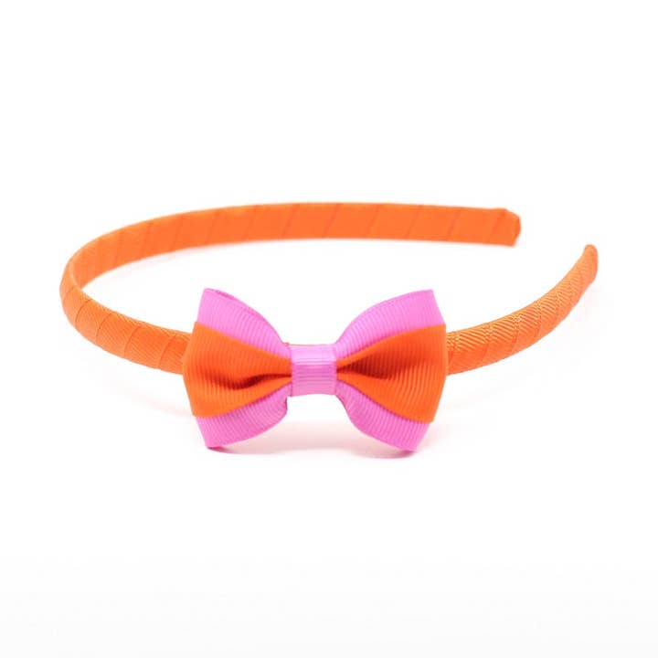 Bow Tie Headband Orange and Pink for wholesale by Ribbies