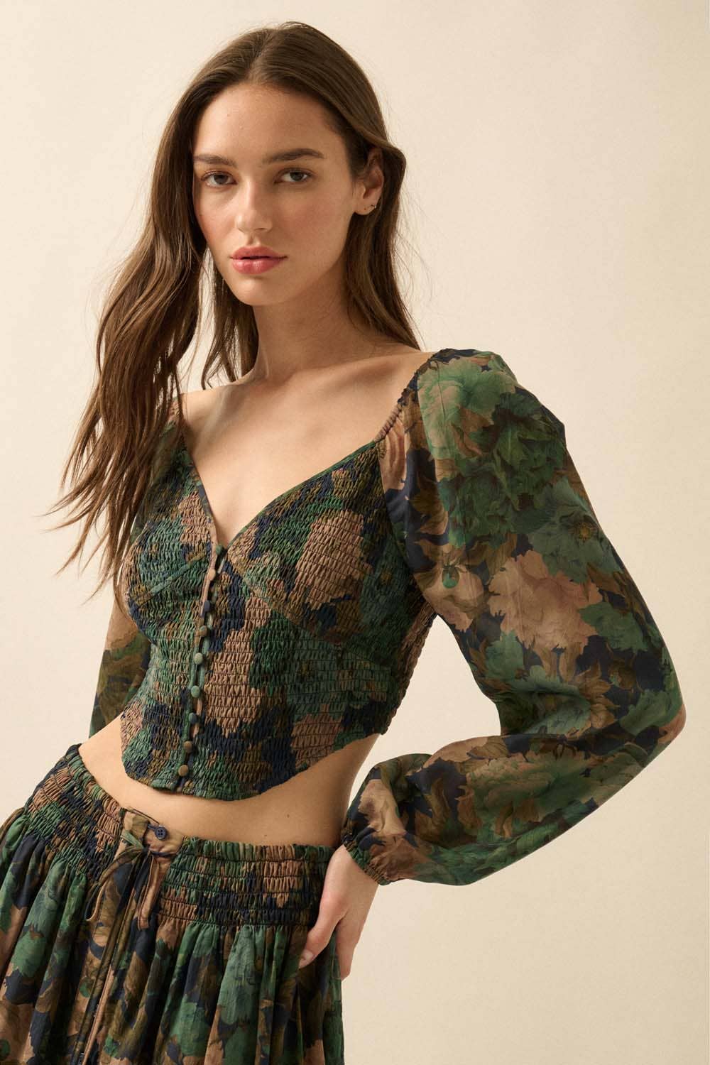 Promesa USA - Wholesale Blouse - Women's - Floral-Print Smocked Sweetheart Corset Peasant Top2