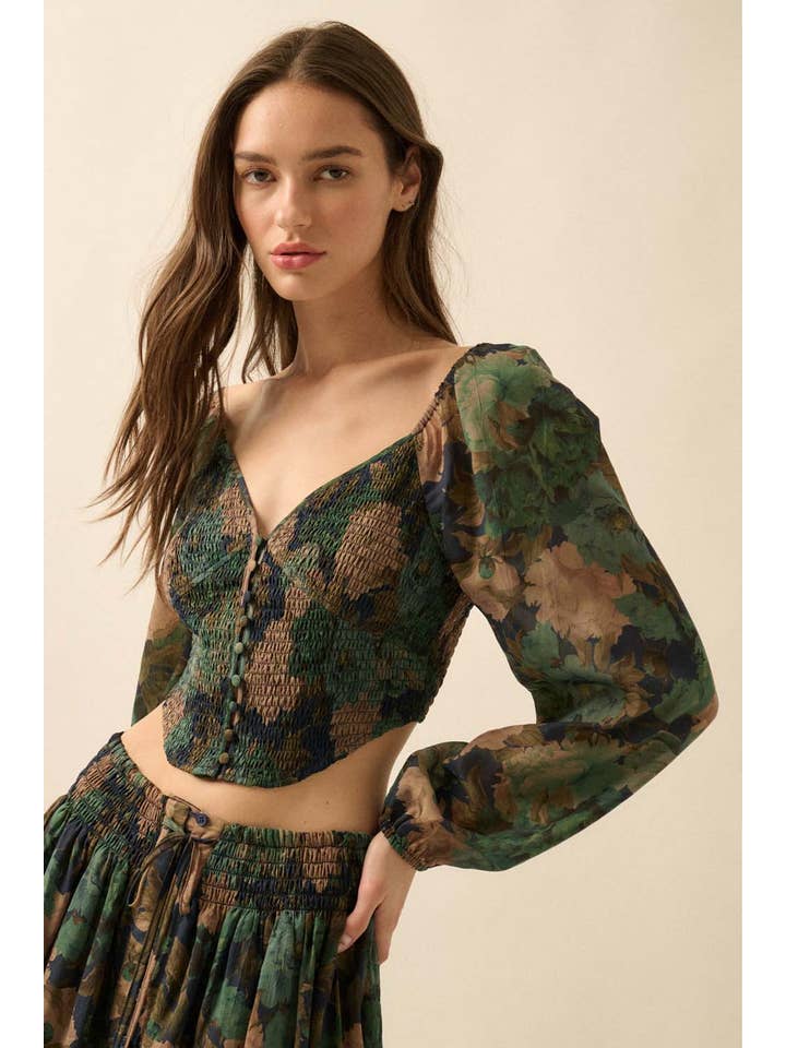 Promesa USA - Wholesale Blouse - Women's - Floral-Print Smocked Sweetheart Corset Peasant Top2