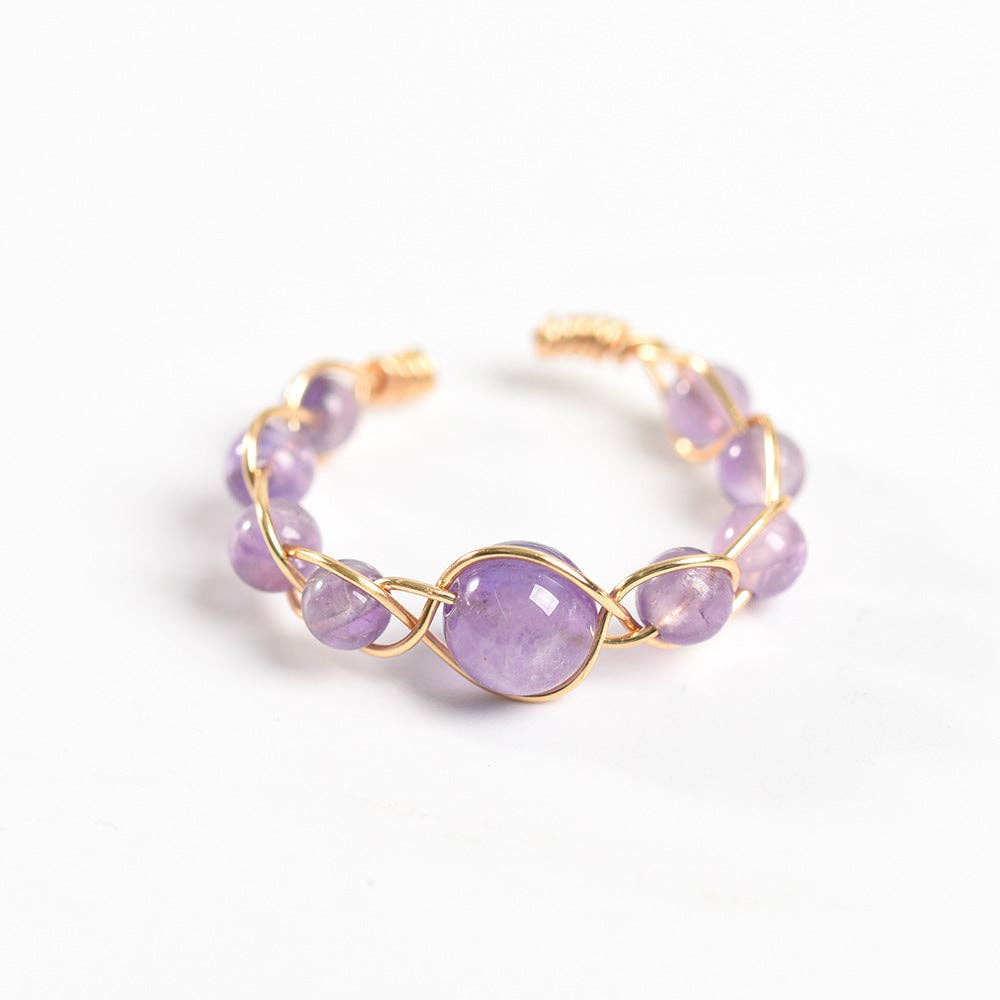 Mio Queena - Wholesale Cocktail/Statement Ring - Copper Wire Hand-woven Natural Stone Adjustable Ring9