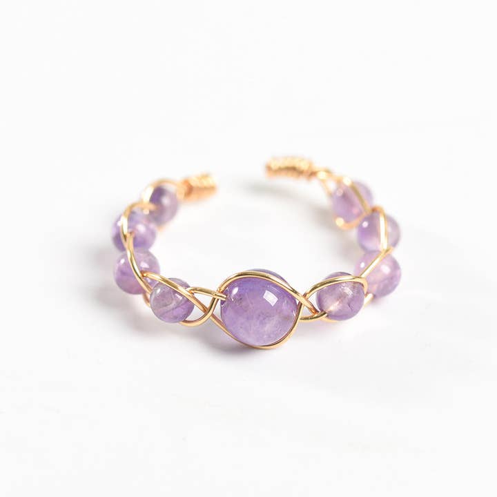 Mio Queena - Wholesale Cocktail/Statement Ring - Copper Wire Hand-woven Natural Stone Adjustable Ring9