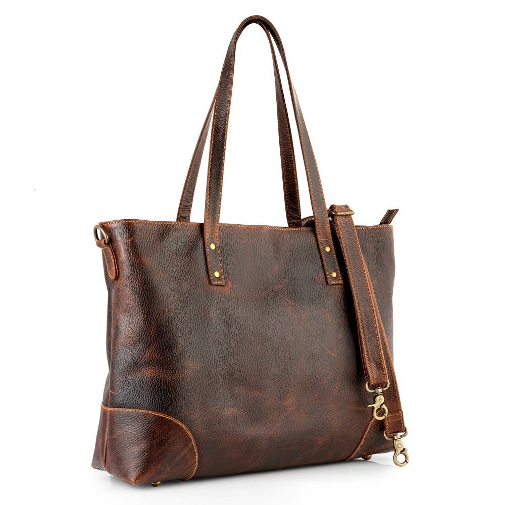 Sixtease Bags USA - Wholesale Tote Bag - Women's - Genuine Leather  Women's Tote Bag - Rustic Mahogany1