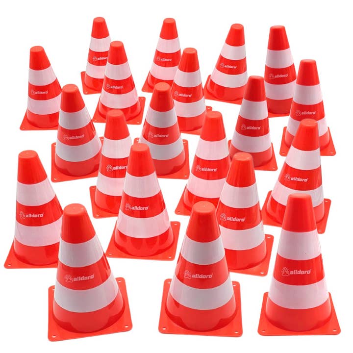 alldoro GmbH - Wholesale Toy Set - Kids - Set of 20 pylons, warning cones orange-white, each 17 x 13 x 13 cm