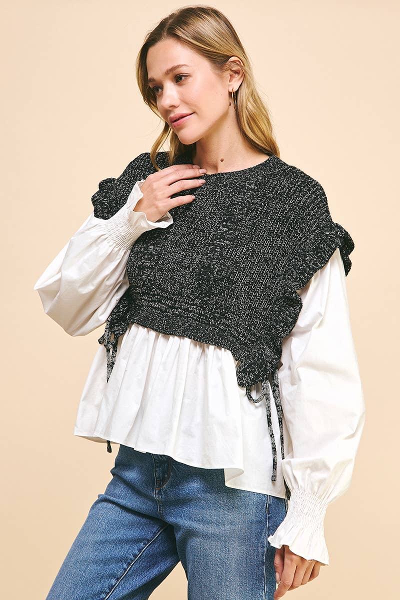 PINCH - Wholesale Blouse - Women's - WOVEN KNIT COMBO BLOUSE - 4974T (GREY)9