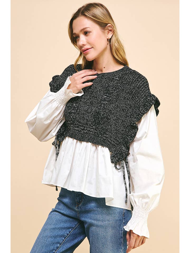 PINCH - Wholesale Blouse - Women's - WOVEN KNIT COMBO BLOUSE - 4974T8