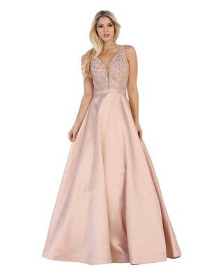 Floor Length Taffeta Gown with Jeweled Bodice CC3022 for wholesale by Chicas