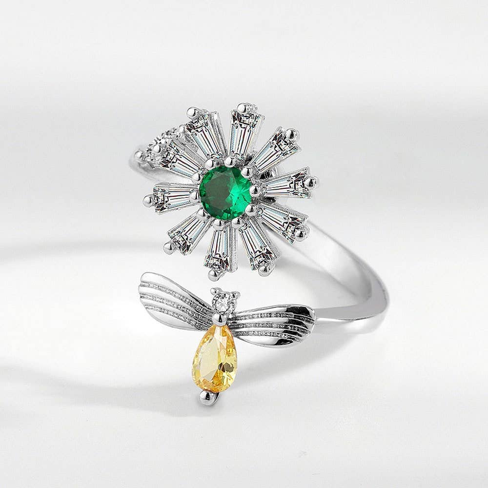 Perimade & Co. LLC - Wholesale Multi-Stone Ring - Daisy Flower Anxiety Spinner Ring in 925 Sterling Silver2