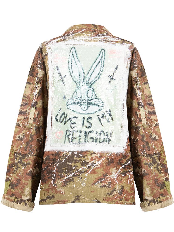 GIACCA COMBAT “VEGETATO 2000” HAND-PAINTED GLITTER UP-CYCLE per la vendita all'ingrosso da parte di apiedinudinelparco