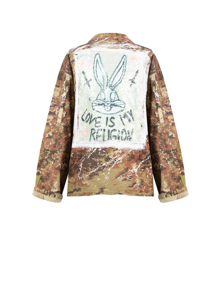 COMBAT JACKET "VEGETATO 2000" HAND-PAINTED GLITTER UP-CYCLE for wholesale by apiedinudinelparco