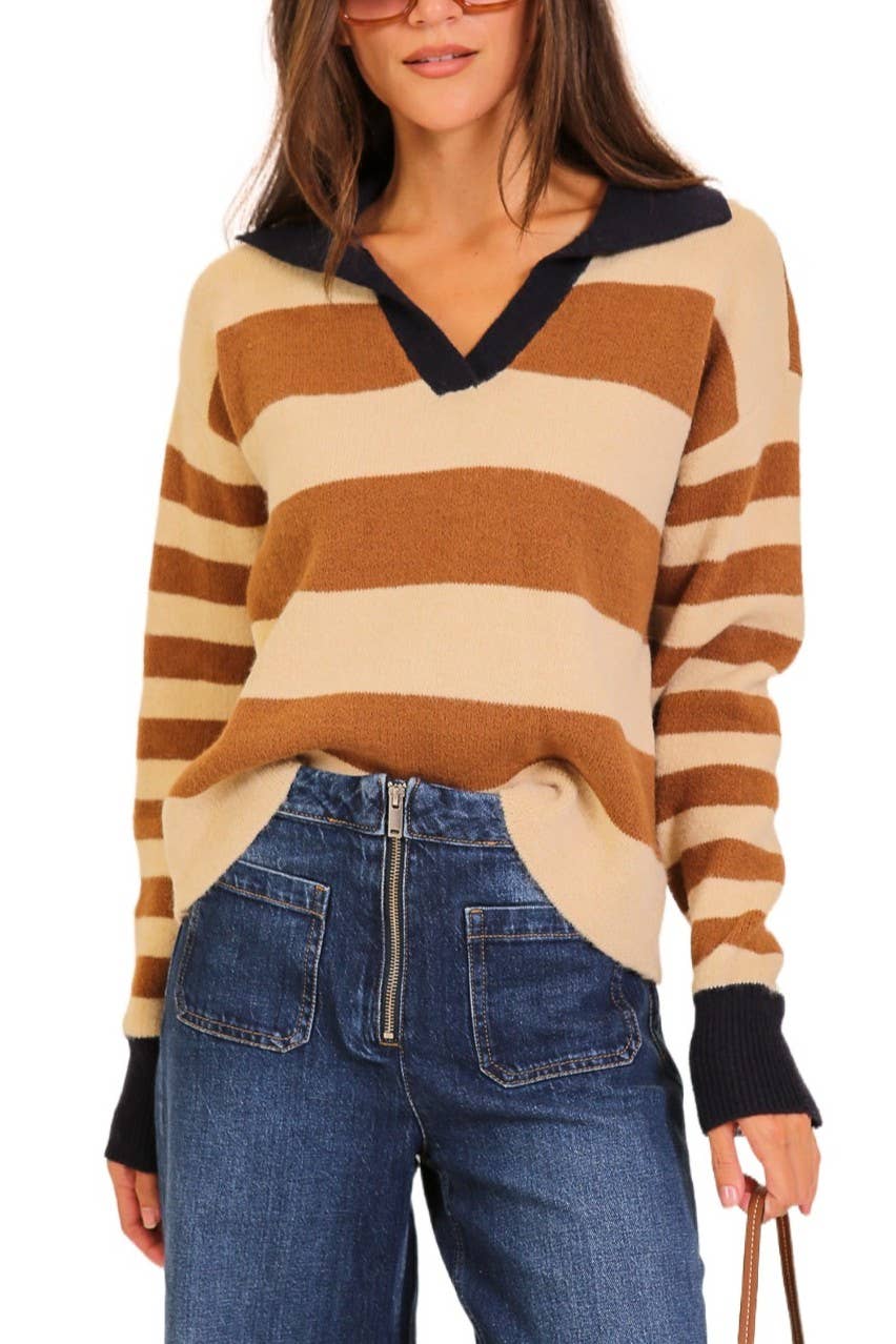 Vanilla Monkey - Venta al por mayor Jersey de punto - Mujer - Jersey Polo de Punto a Rayas con Cuello0