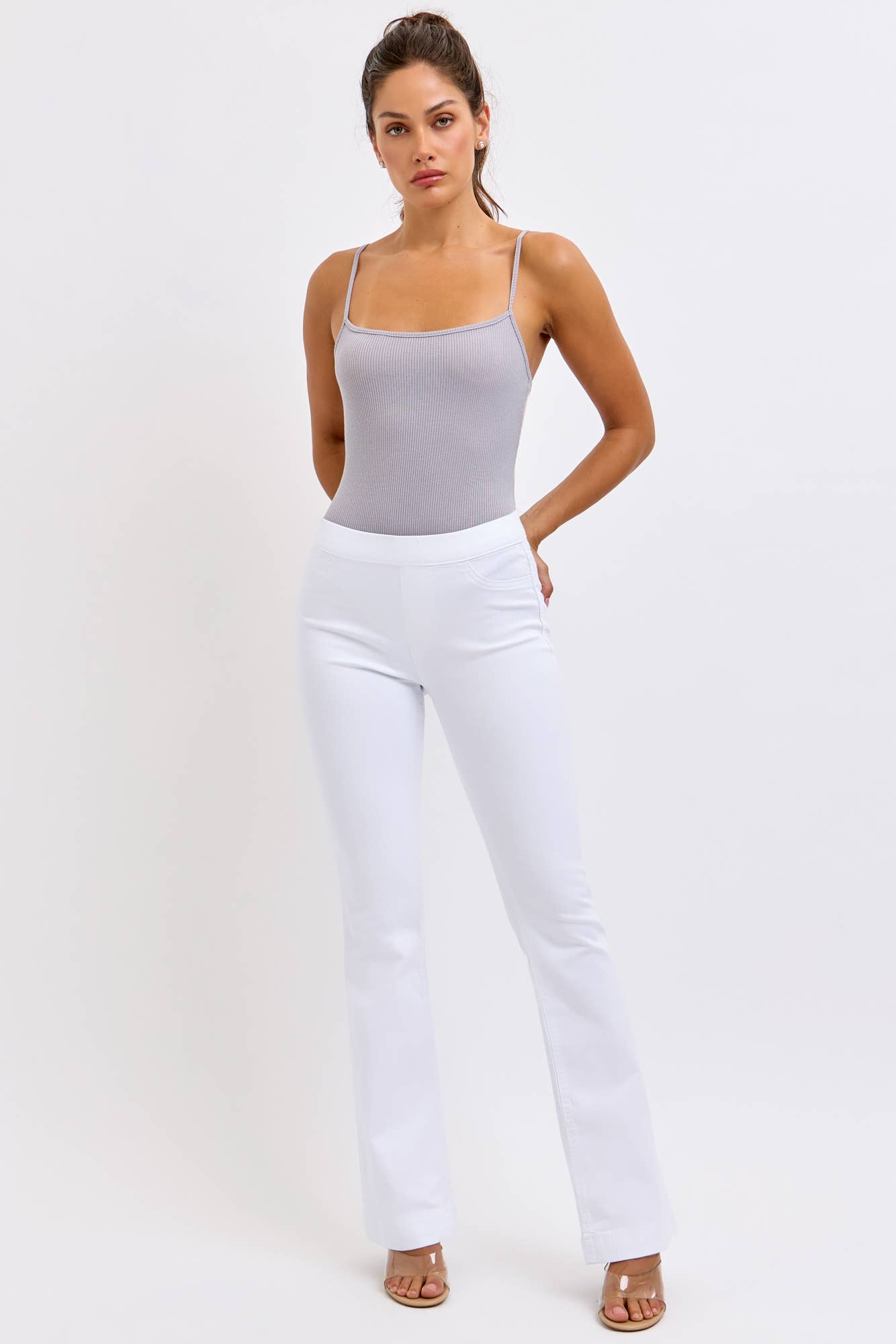Cello Jeans - Wholesale Jeans - Women's - White Mid Rise Flare Jegging (open pack) [C35324WHT sbs]6
