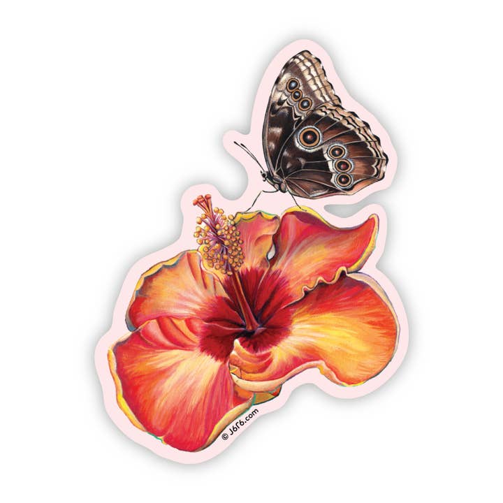 Pegatina de vinilo de hibisco y mariposa primavera 2026 para venta al por mayor de J6R6