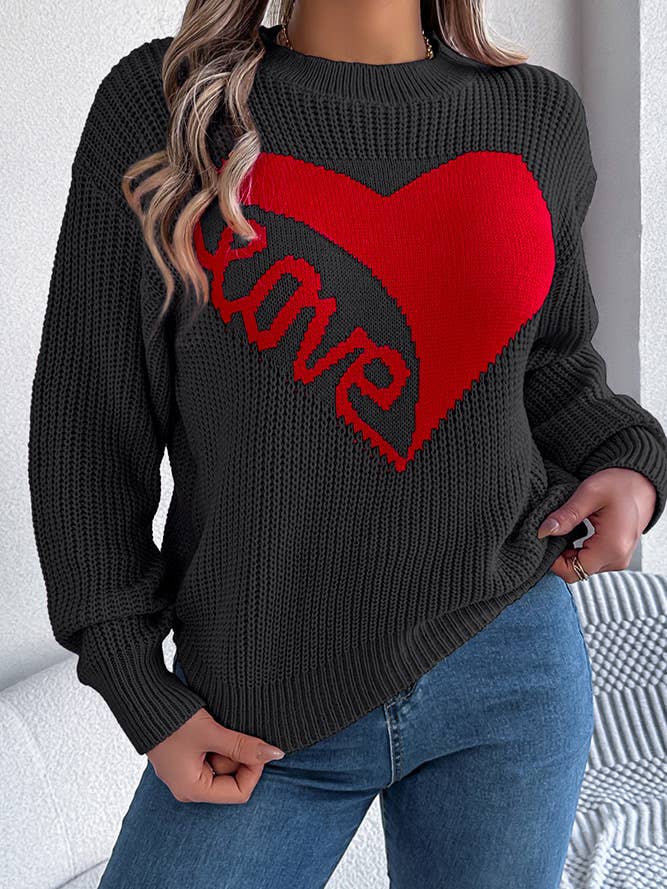 Strickpullover mit Herzmuster LOVE für den Großhandel von Comely Fashion