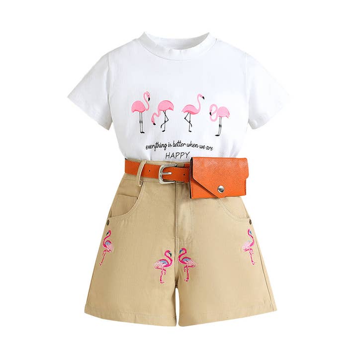 vit 9M-5Y Fågel Djurtryck Kortärmad T-shirt och Shorts Set Grossist Barnbutik Kläder för wholesale på Faire
