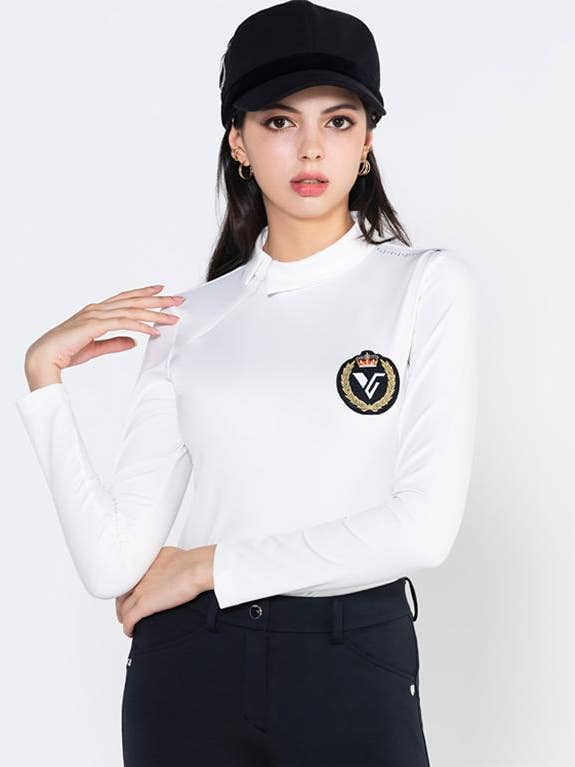 Women Unbalanced Collar Long Sleeve - White for wholesale by Nevermindall Golf