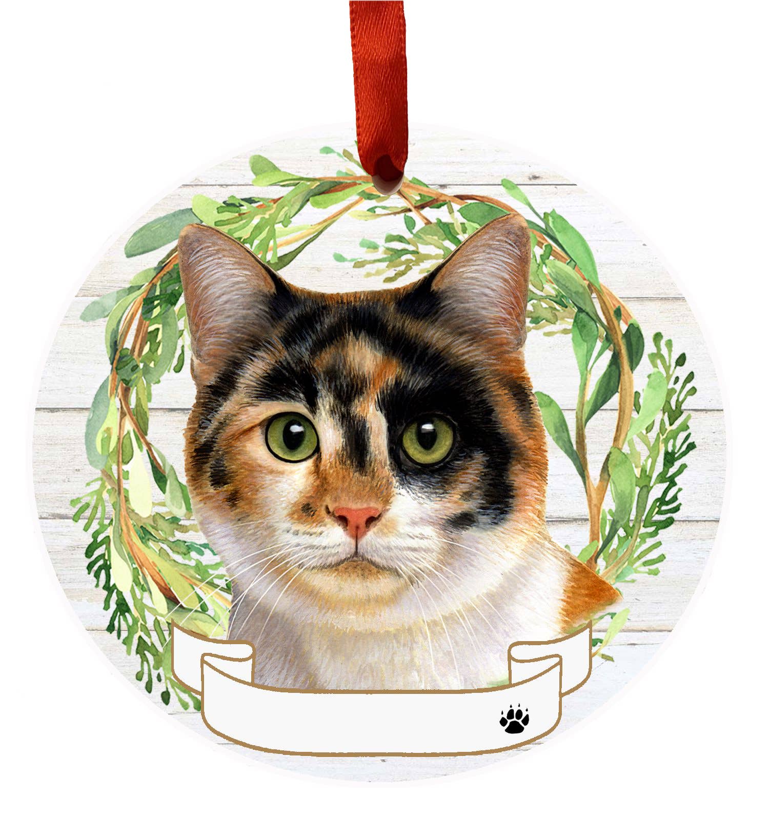 E&S Pets - Wholesale Ornament - Calico Cat Ceramic Wreath Ornament0