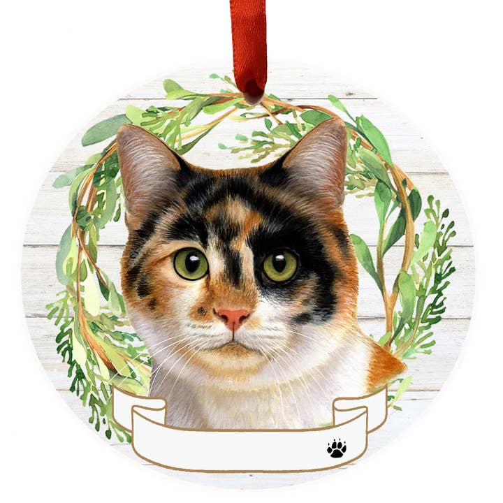 E&S Pets - Wholesale Ornament - Calico Cat Ceramic Wreath Ornament0