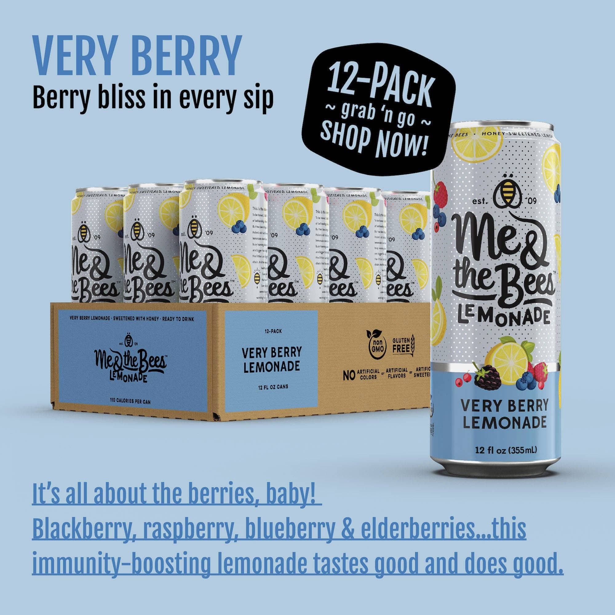 Me & the Bees Lemonade - Wholesale Fruit Juice - Very Berry Lemonade (12 count case)