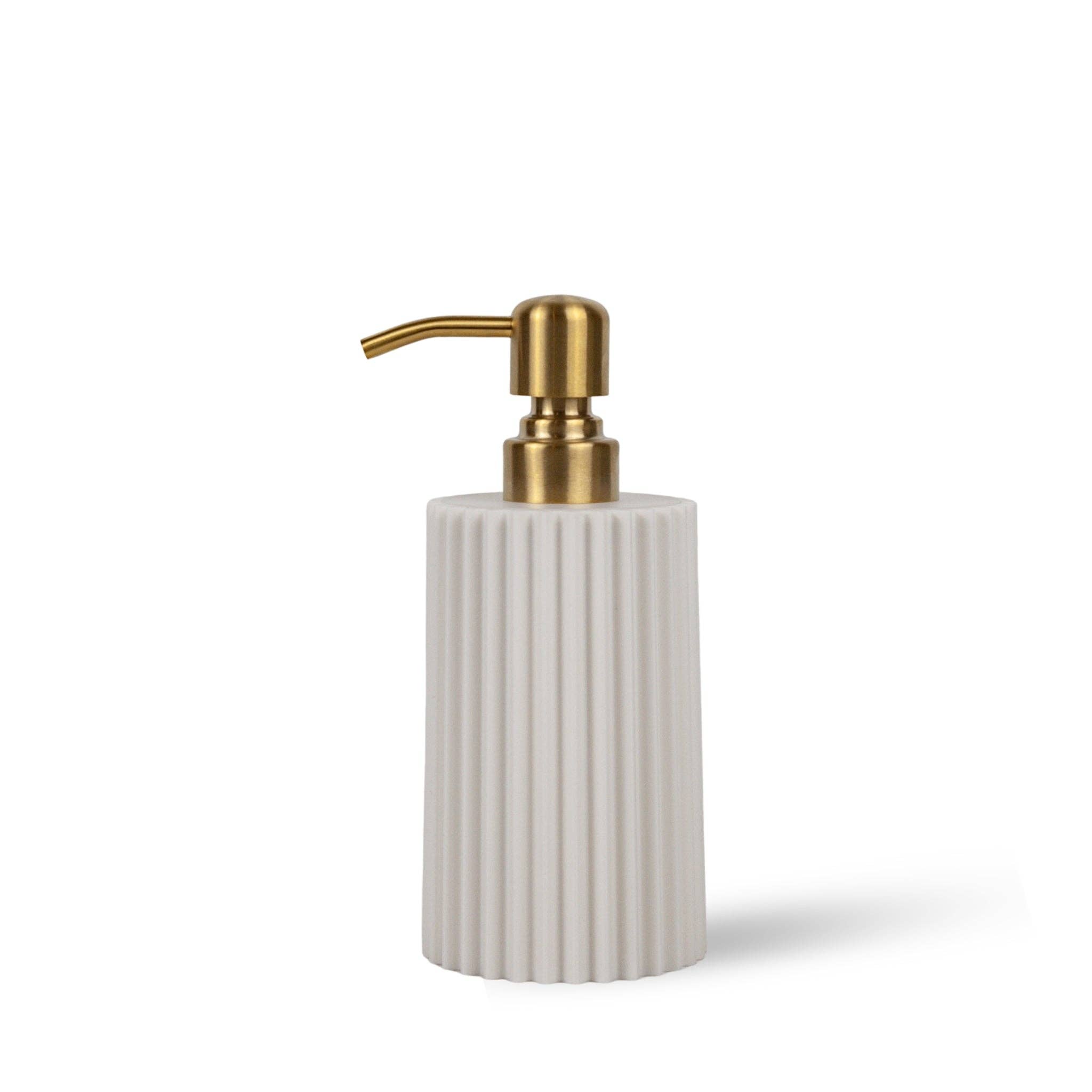 Joie Designs Co. | Refillable Bottles - Wholesale Soap Dispenser - Modern Ribbed Soap Dispenser – 10oz Vanilla White, Gold Pump4