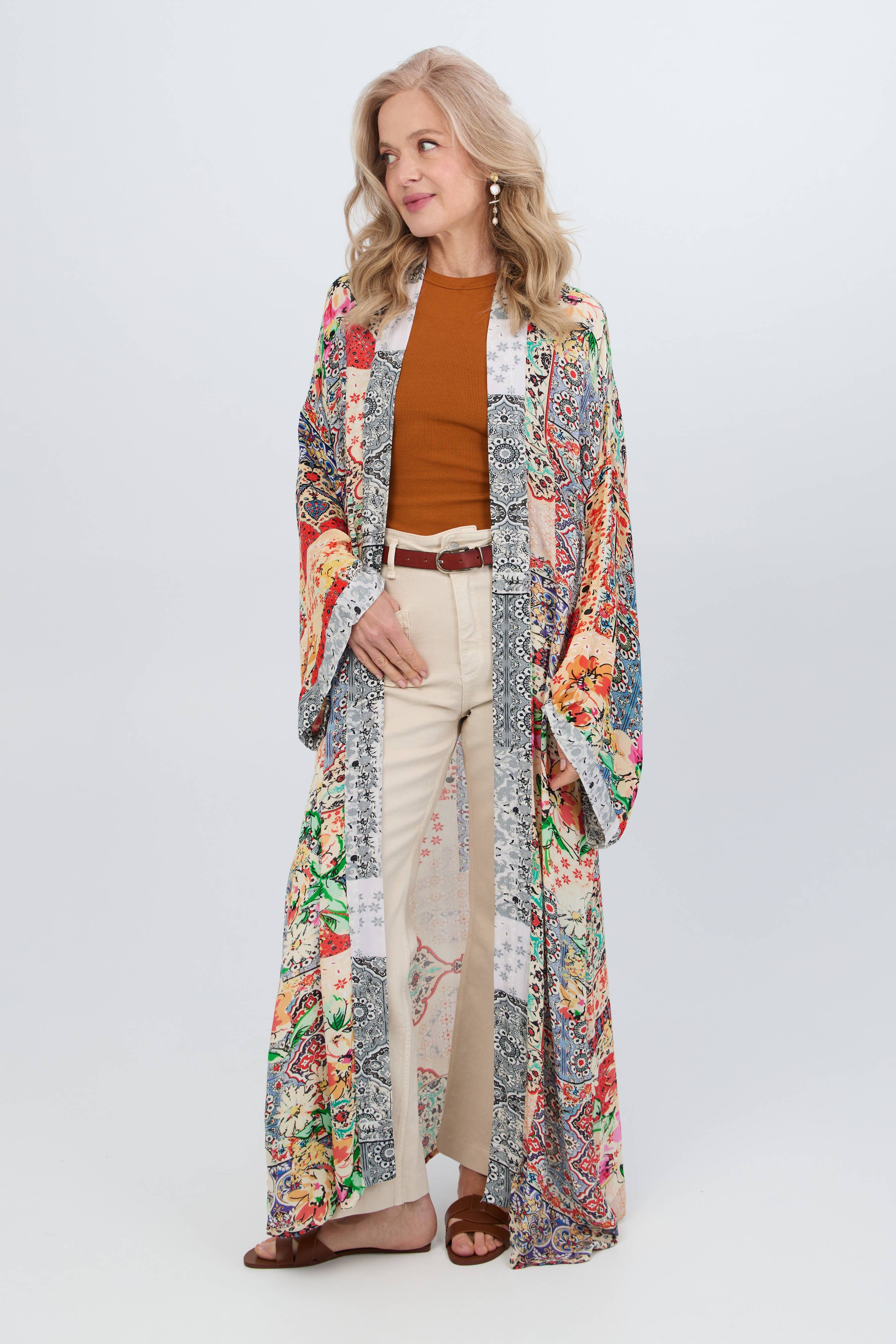 SAACHI - Wholesale Kimono - Women's - Mixed Floral Long Kimono Duster1