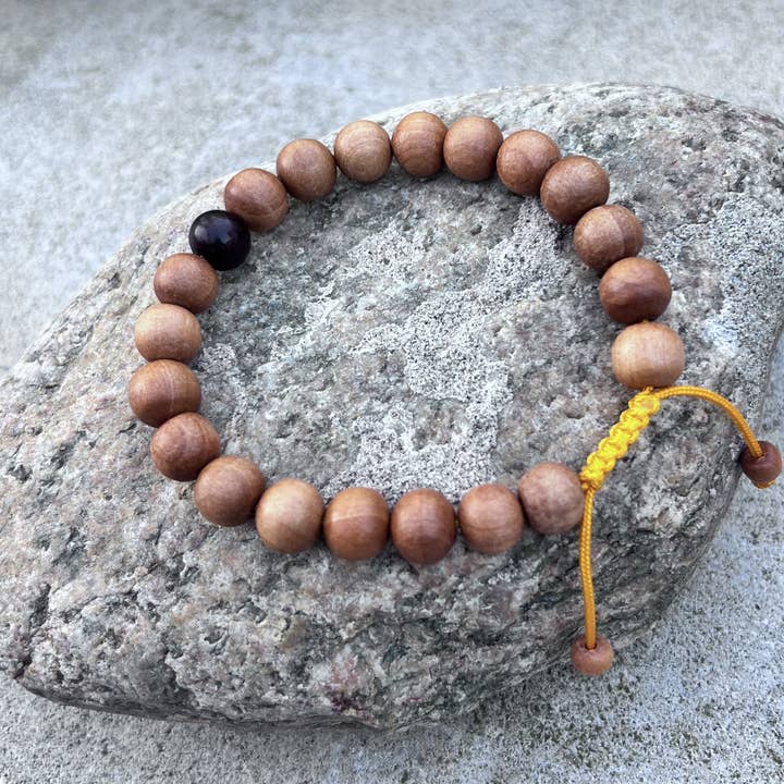 Lungta Imports - Wholesale Beaded bracelet - Sandalwood Beads Adjustable Wrist Mala Bracelet7