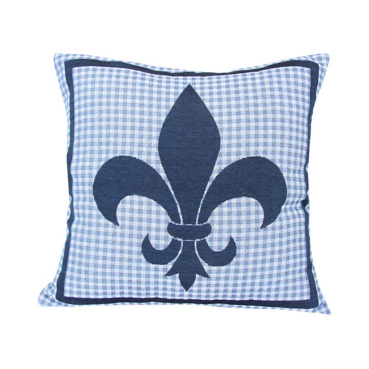 Almofada Azul de Padrão Gingham com Flor-de-Lis por atacado de Barrel Down South