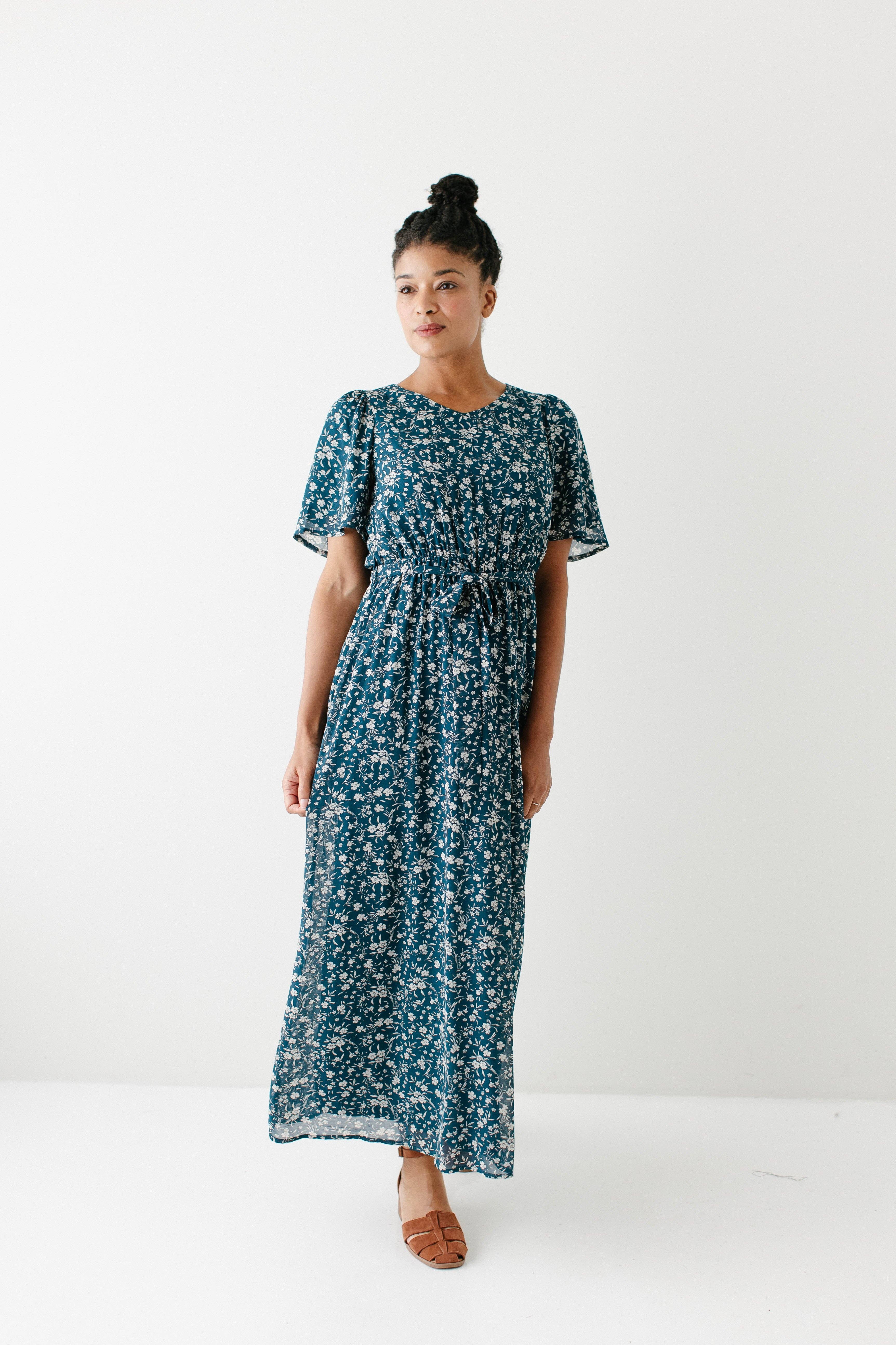 Deep Teal 'Esther' Floral Print Maxi Dress FINAL SALE for wholesale on Faire7