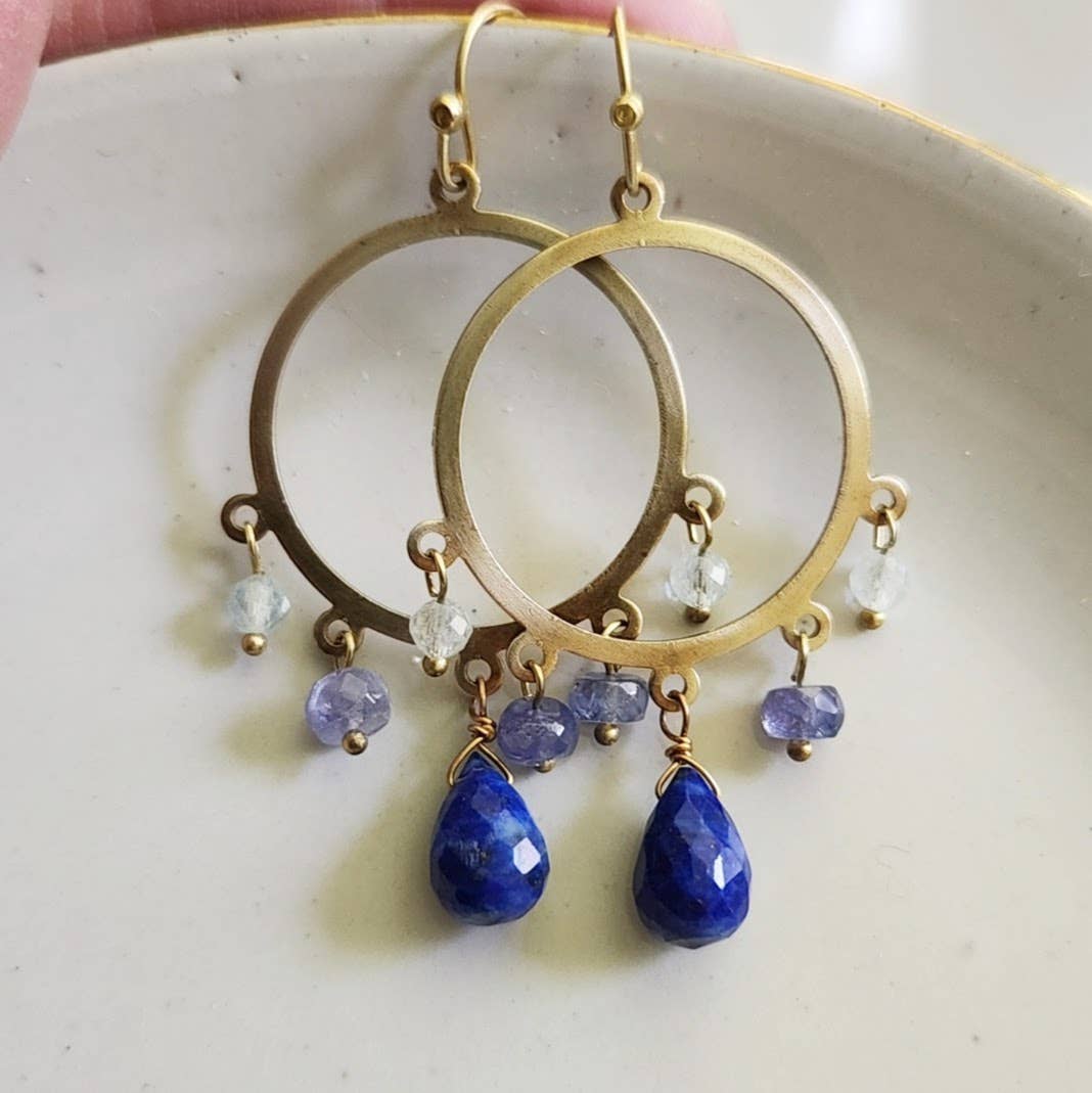Sara Sela Jewelry - Wholesale Dangle Earrings - Gemstone and Brass Chandelier Bridal Statement Earrings1