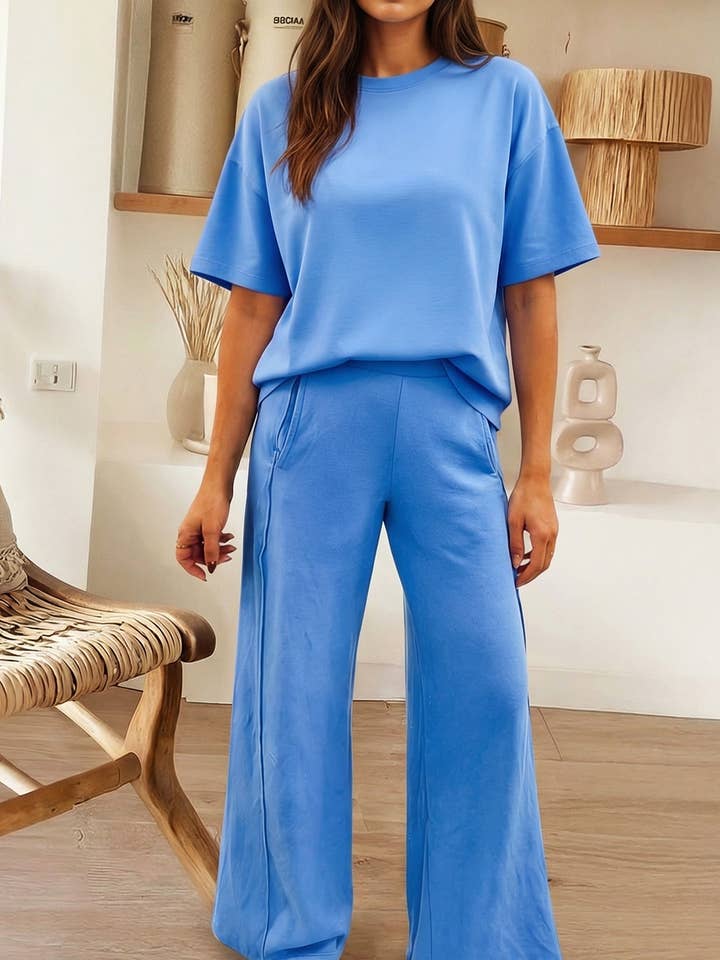 Solid Oversize Tee Pocketed Casual Pants 2pcs Outfit (S-XL) for wholesale by 66DISCO