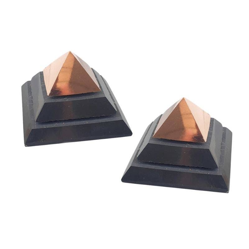 Casa Lotus - Vente Pierre et cristal de spiritualité - Pyramide de Shungite Sakkara avec cuivre - 5 cm0