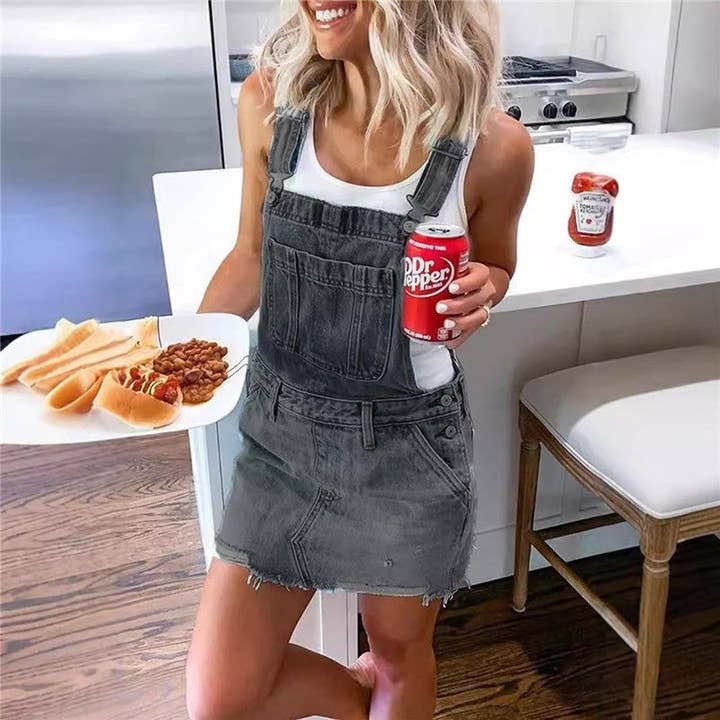 Plush Looks - Wholesale Overalls - Women's - Stylish Versatile Denim Overall Skirt1