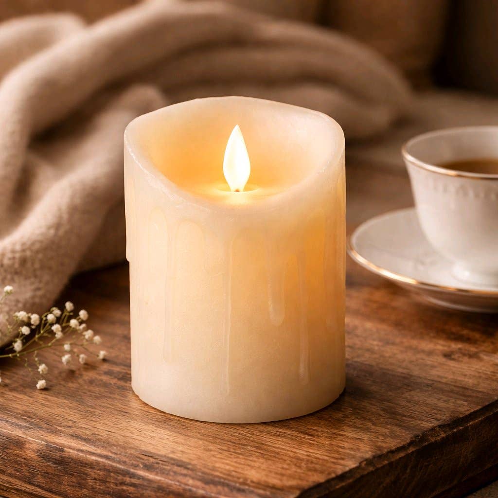 Wholesale Home Decor – Engroshandel Flammeløst stearinlys – Cream Drip Flytning Flame LED Candle 3in af 4in