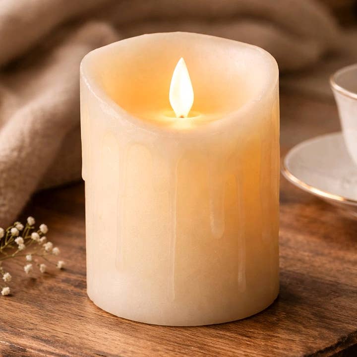 Wholesale Home Decor – Engroshandel Flammeløst stearinlys – Cream Drip Flytning Flame LED Candle 3in af 4in0