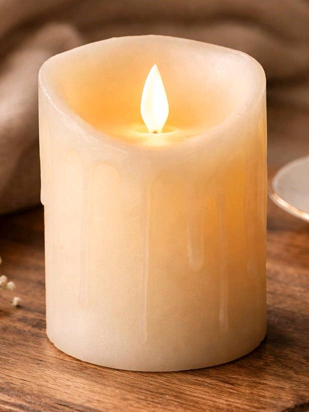 Cream Drip Moving Flame LED Candle 3in by 4in for wholesale by Wholesale Home Decor