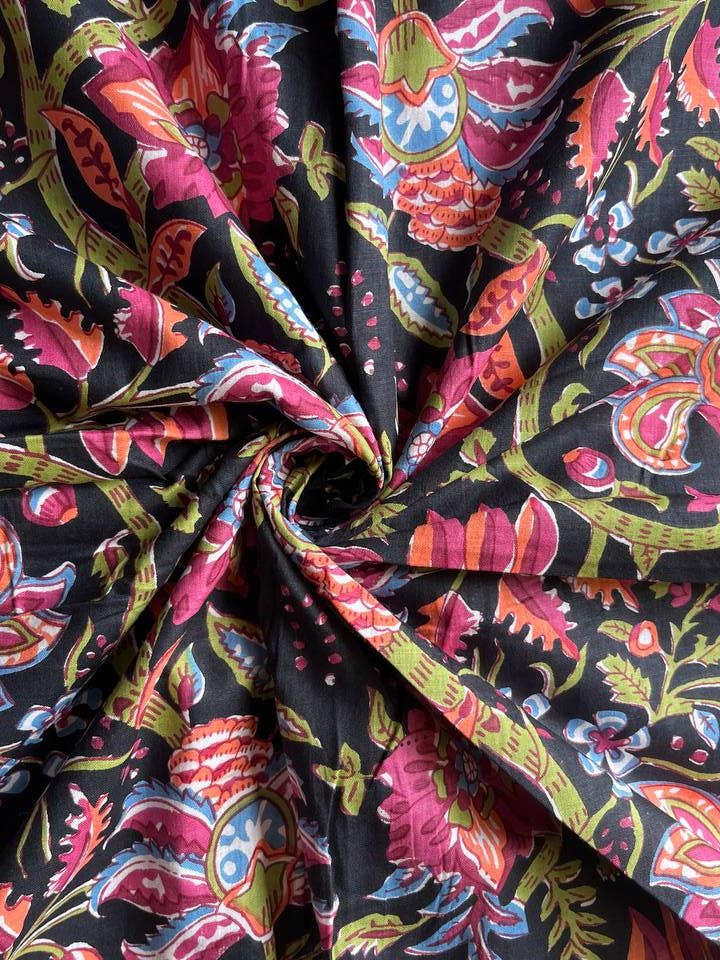 Black Beautiful Printed Cotton Handmade Fabric Dress Making for wholesale by Bhawana Handicrafts