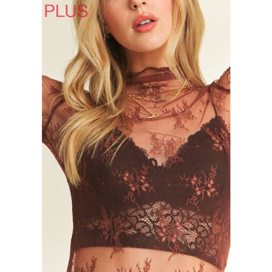 Coloring You – wholesale Blouse – Women’s – 9602X PLUS SIZE MESH LACE HIGH NECK LONG SLEEVE FITTED TOP4