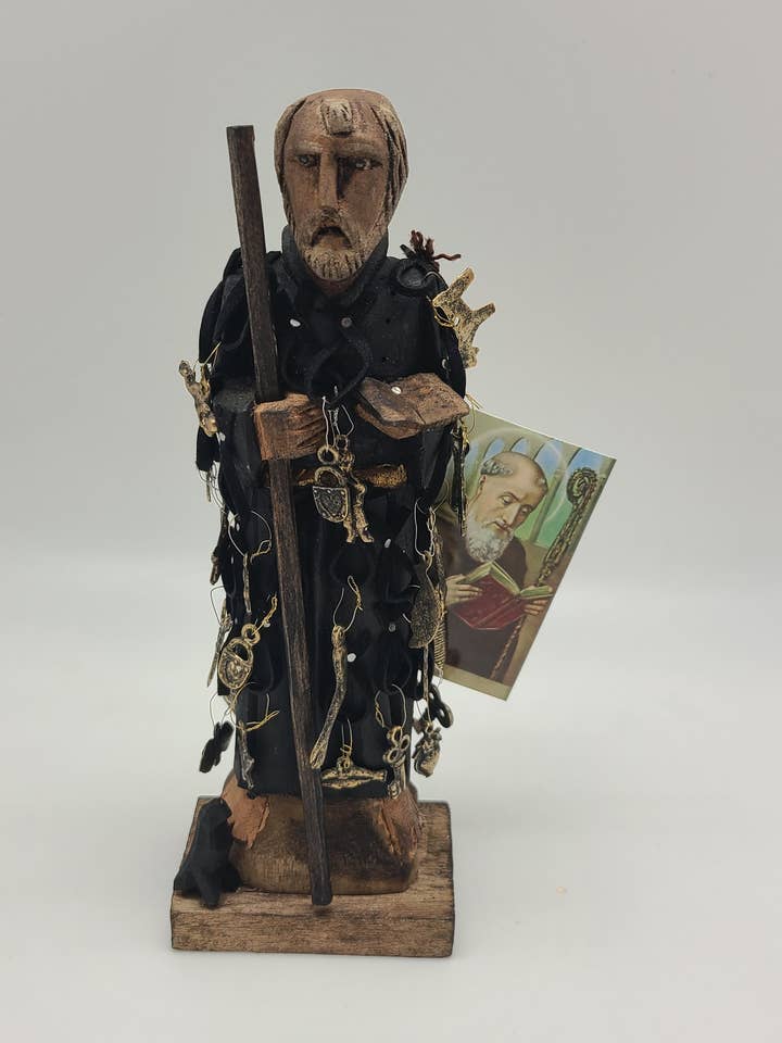 MXMLBN- Handmade San Benito Wood Carving with Milagros for wholesale by Contreras Designs