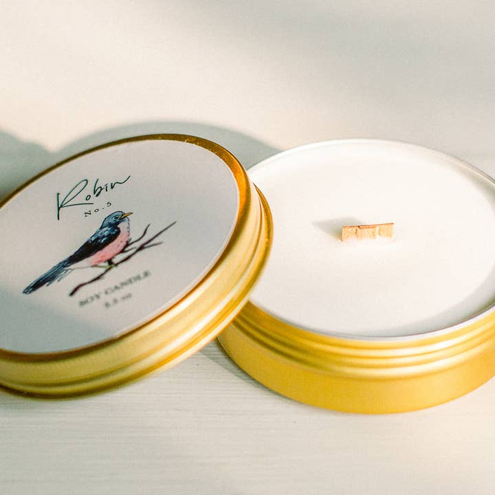 Chirp Chirp Candles - Wholesale Travel Candles - ROBIN No.5 ORANGE + TOBACCO SOY TRAVEL CANDLE1